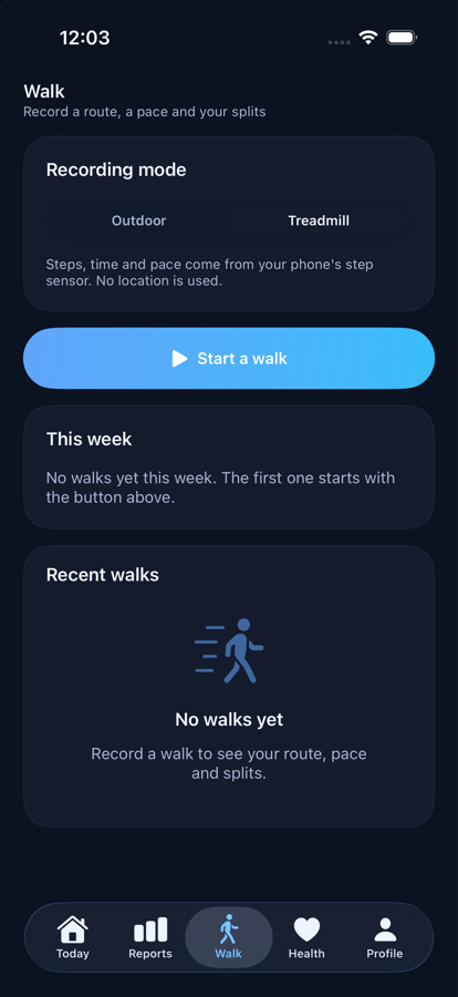 A recorded walk on iPhone, with its route drawn on a map.